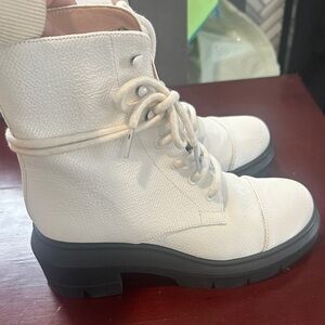 White Lace-Up Ankle Boots
